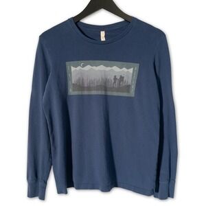 Zyia Active Long Sleeve Tee Womens S Blue T-Shirt 100% Cotton Outdoor Graphic